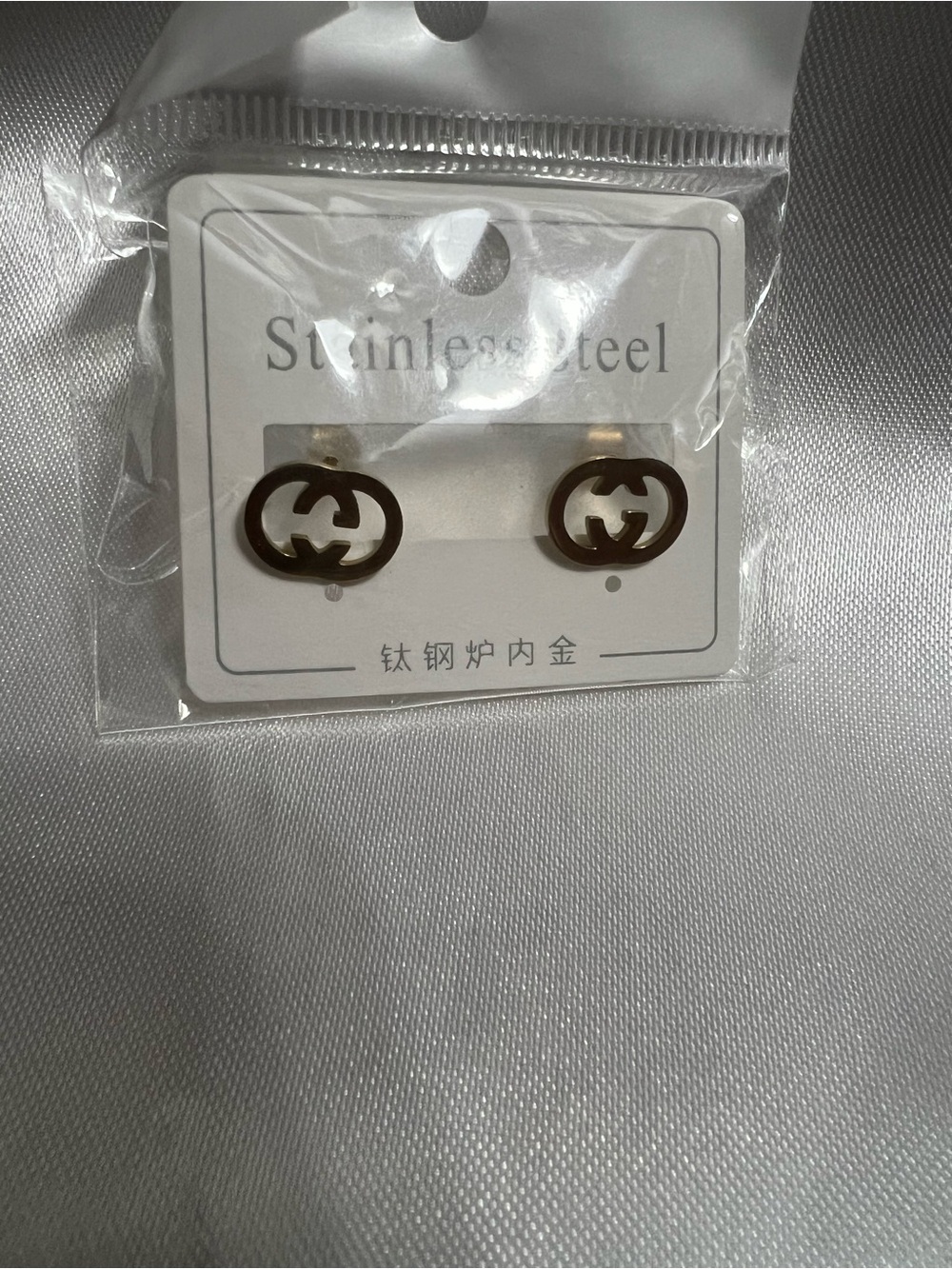 Stainless Steel Gold-Tone Interlocking Hoop Stud Earrings